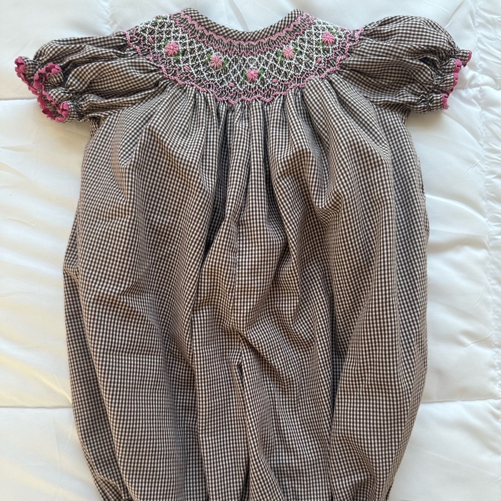 Brown and Pink Gingham Baby Romper